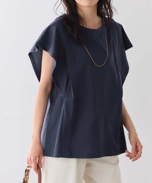 Pierrot(ピエロ)の「汗ジミ防止 二の腕すっきり 脇見えカバー フレア袖Tシャツ(Tシャツ/カットソー・レディース・ブルー系その他/ラベンダー/ネイビー/ロイヤルブルー/杢グレー/オフホワイト・M/LL/L)」の4枚目の写真