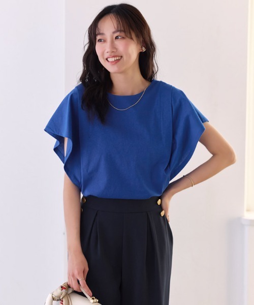 Pierrot(ピエロ)の「汗ジミ防止 二の腕すっきり 脇見えカバー フレア袖Tシャツ(Tシャツ/カットソー・レディース・ブルー系その他/ラベンダー/ネイビー/ロイヤルブルー/杢グレー/オフホワイト・M/LL/L)」の19枚目の写真