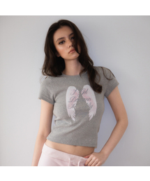 Angel Wing Lettering T-shirt [Gray]