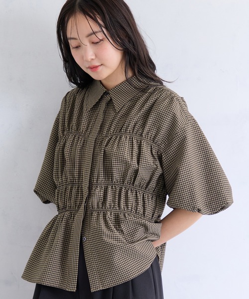 VIS(ビス)の「【夏トク価格】サッカーシャーリングバルーンシャツ(シャツ/ブラウス・レディース・ホワイト/ネイビー/ピンク/ベージュ系その他・FREE)」の3枚目の写真