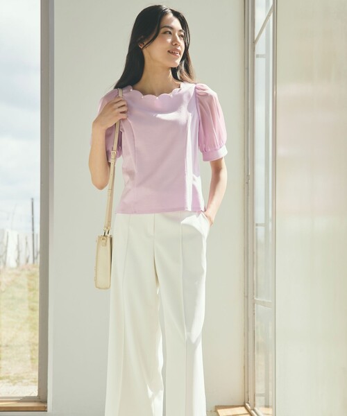 TO BE CHIC(トゥー ビー シック)の「スカラップ×シアースリーブ プルオーバー(Tシャツ/カットソー・レディース・ピンク系その他2/パープル系その他4/ベージュ系その他/オフホワイト/ブラック・40/42)」の6枚目の写真