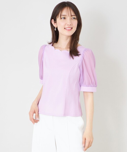 TO BE CHIC(トゥー ビー シック)の「スカラップ×シアースリーブ プルオーバー(Tシャツ/カットソー・レディース・ピンク系その他2/パープル系その他4/ベージュ系その他/オフホワイト/ブラック・40/42)」の21枚目の写真
