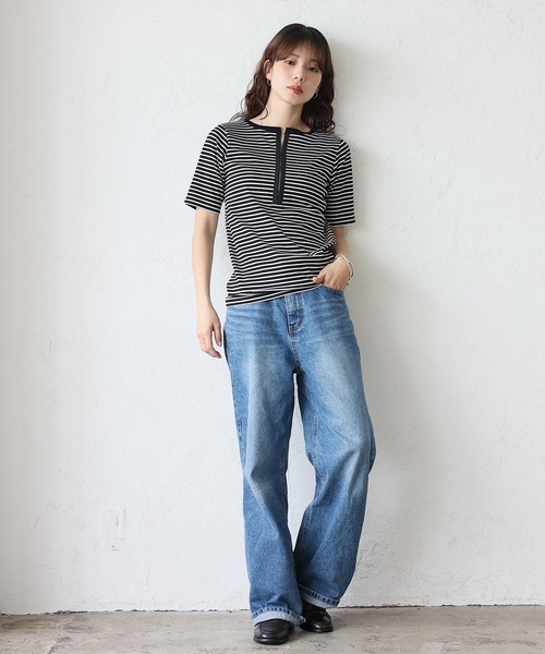 VitaFelice(ヴィータフェリーチェ)の「フロントホックリブ半袖トップス(Tシャツ/カットソー・レディース・チャコール/オフホワイト/ブラック×ホワイト・FREE)」の20枚目の写真