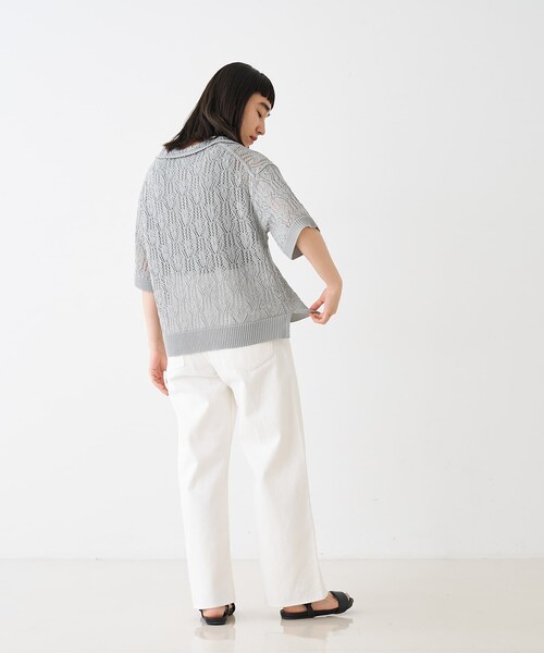 collex(コレックス)の「レーシー柄ニットポロ/透かし編み・サマーニット(ポロシャツ・レディース・ブラック/ベージュ/グレー・フリー)」の11枚目の写真
