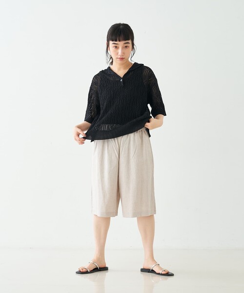 collex(コレックス)の「レーシー柄ニットポロ/透かし編み・サマーニット(ポロシャツ・レディース・ブラック/ベージュ/グレー・フリー)」の12枚目の写真