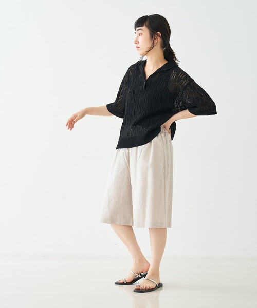 collex(コレックス)の「レーシー柄ニットポロ/透かし編み・サマーニット(ポロシャツ・レディース・ブラック/ベージュ/グレー・フリー)」の16枚目の写真