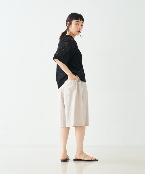 collex(コレックス)の「レーシー柄ニットポロ/透かし編み・サマーニット(ポロシャツ・レディース・ブラック/ベージュ/グレー・フリー)」の17枚目の写真