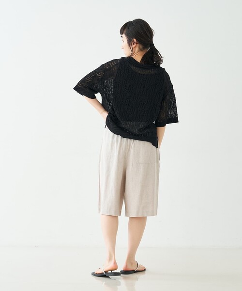 collex(コレックス)の「レーシー柄ニットポロ/透かし編み・サマーニット(ポロシャツ・レディース・ブラック/ベージュ/グレー・フリー)」の18枚目の写真