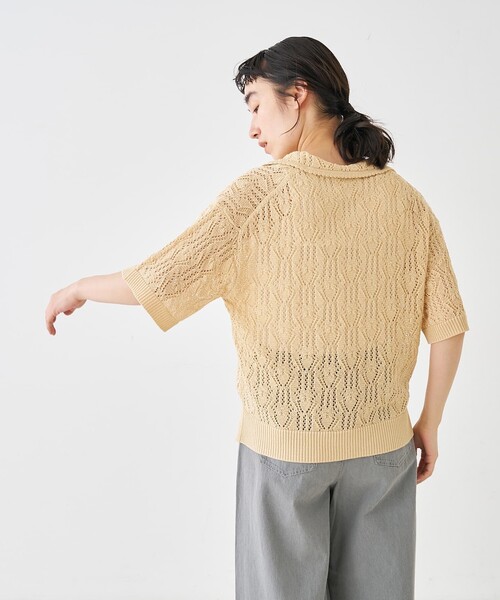 collex(コレックス)の「レーシー柄ニットポロ/透かし編み・サマーニット(ポロシャツ・レディース・ブラック/ベージュ/グレー・フリー)」の20枚目の写真