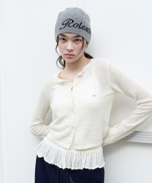 MOHAIR BLENDED SLEEVELESS CARDIGAN SET IVORY