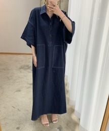 ワンピース デニムシャツ インディゴブルー デニム デニム デニム 