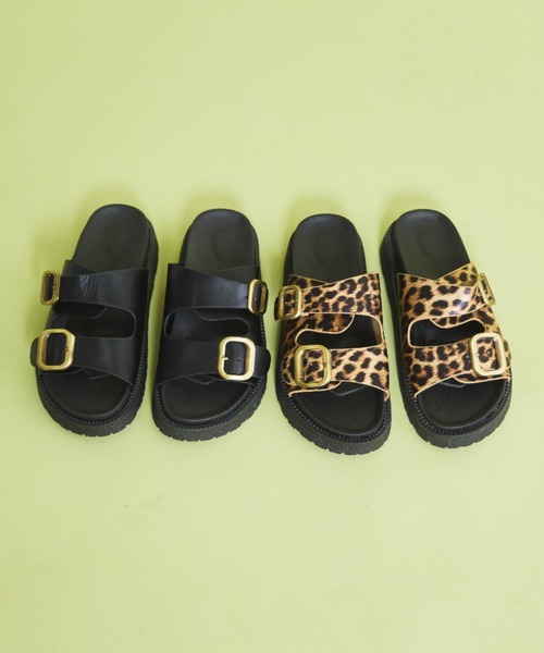 MIRROR STOKE(ミラーストーク)の「【ZOZO限定/追加】BUCKLE SANDAL/バックルサンダル(サンダル・レディース・レオパード/ブラック・MEDIUM/LARGE)」の2枚目の写真