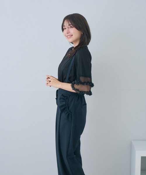 Neige(ネージュ)の「フラワーペタルシアースリーブトップス(Tシャツ/カットソー・レディース・ホワイト/ブラック・ONE SIZE)」の6枚目の写真