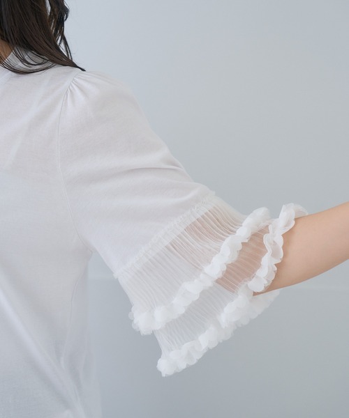 Neige(ネージュ)の「フラワーペタルシアースリーブトップス(Tシャツ/カットソー・レディース・ホワイト/ブラック・ONE SIZE)」の10枚目の写真