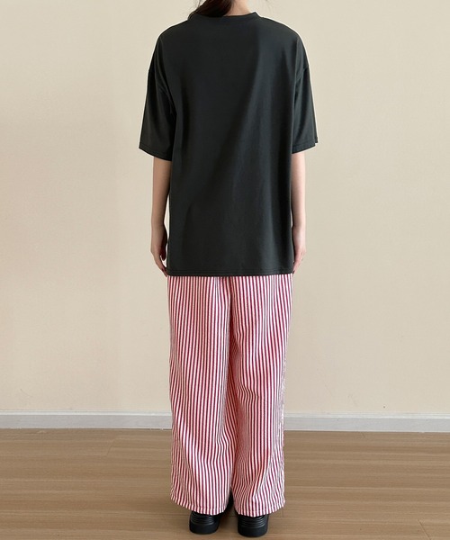 DAY CLOSET(デイ クローゼット)の「【ぽこぽこリップル加工/ゴム&紐調節可】ストライプ柄 シャーリング ハイウエスト ルームロングパンツ レディース(ルームウェア/パジャマ・レディース・ピンク系その他/ブラック/ブラウン・L/S/M/XL)」の14枚目の写真