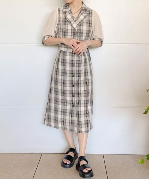 GORGE（ゴージ）の「袖シアーチェックワンピース（ワンピース・レディース・グレー系・F）」の3枚目の写真
