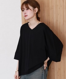Vネック7分袖ドルマンTシャツ