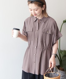 メタルボタンウエストドロストシャツ