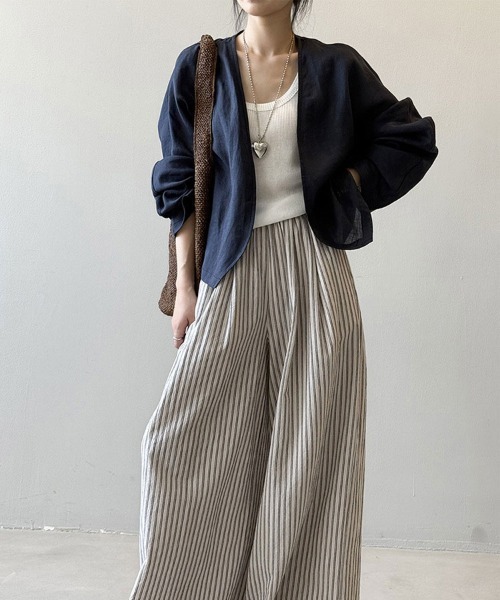 Flugge（フラッジー）の「ノーカラーライトジャケット（ノーカラージャケット・レディース・ネイビー/ホワイト・LARGE/MEDIUM）」の3枚目の写真