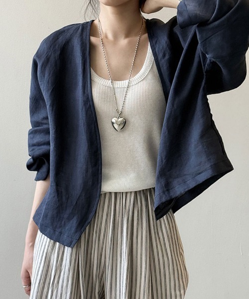 Flugge（フラッジー）の「ノーカラーライトジャケット（ノーカラージャケット・レディース・ネイビー/ホワイト・LARGE/MEDIUM）」の4枚目の写真