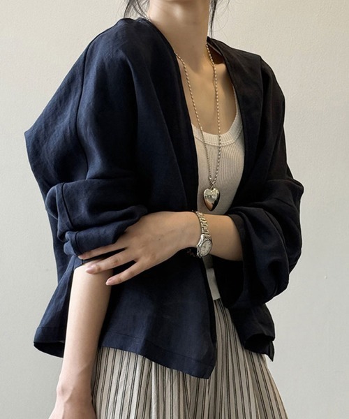 Flugge（フラッジー）の「ノーカラーライトジャケット（ノーカラージャケット・レディース・ネイビー/ホワイト・LARGE/MEDIUM）」の5枚目の写真