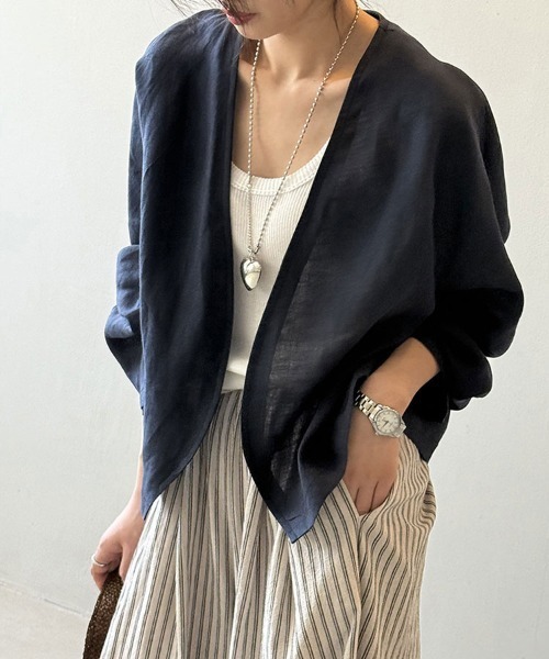 Flugge（フラッジー）の「ノーカラーライトジャケット（ノーカラージャケット・レディース・ネイビー/ホワイト・LARGE/MEDIUM）」の6枚目の写真