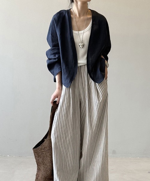 Flugge（フラッジー）の「ノーカラーライトジャケット（ノーカラージャケット・レディース・ネイビー/ホワイト・LARGE/MEDIUM）」の7枚目の写真