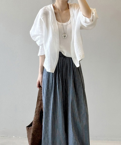Flugge（フラッジー）の「ノーカラーライトジャケット（ノーカラージャケット・レディース・ネイビー/ホワイト・LARGE/MEDIUM）」の8枚目の写真