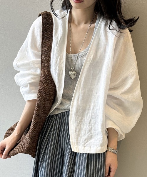 Flugge（フラッジー）の「ノーカラーライトジャケット（ノーカラージャケット・レディース・ネイビー/ホワイト・LARGE/MEDIUM）」の14枚目の写真