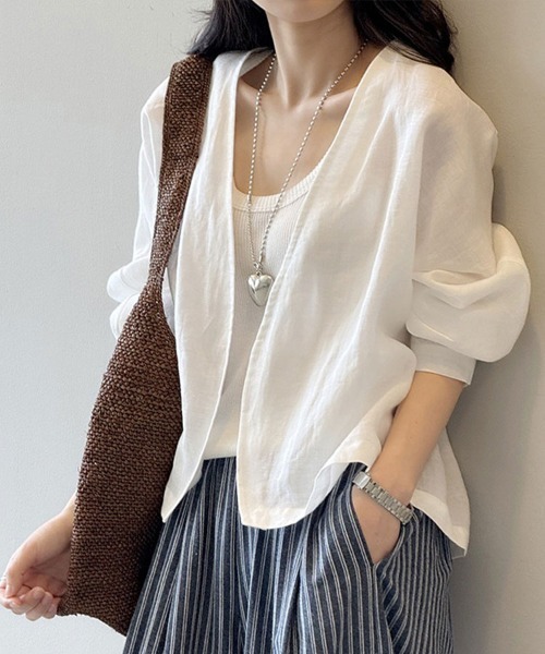Flugge（フラッジー）の「ノーカラーライトジャケット（ノーカラージャケット・レディース・ネイビー/ホワイト・LARGE/MEDIUM）」の18枚目の写真