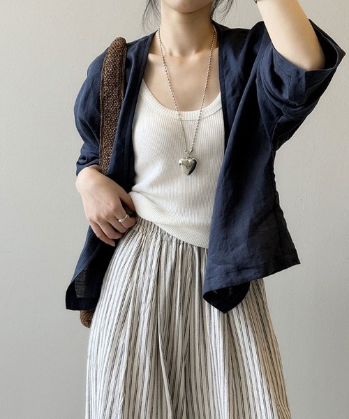 Flugge（フラッジー）の「ノーカラーライトジャケット（ノーカラージャケット・レディース・ネイビー/ホワイト・LARGE/MEDIUM）」の19枚目の写真