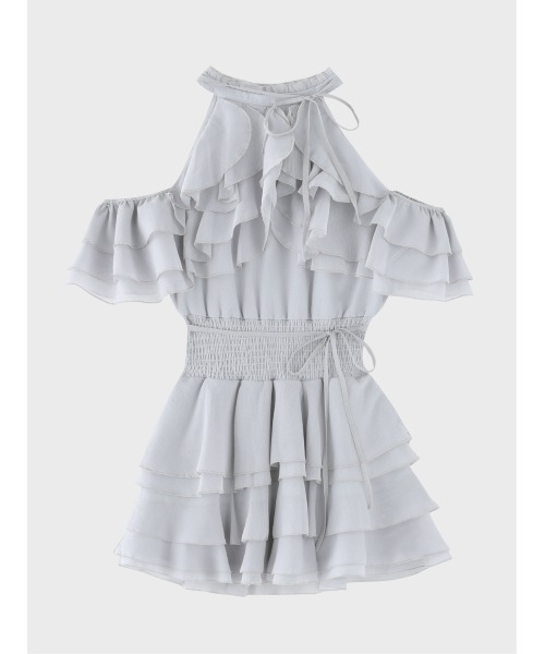 M me eme(エムミーエメ)の「Lame chiffon mellow halter mini onepiece(eme10856)(ワンピース・レディース・ブルー/アイボリー・FREE)」の14枚目の写真