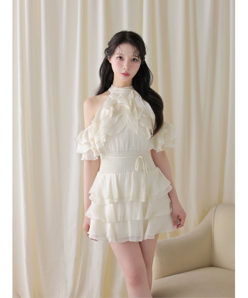 M me eme(エムミーエメ)の「Lame chiffon mellow halter mini onepiece(eme10856)(ワンピース・レディース・ブルー/アイボリー・FREE)」の7枚目の写真