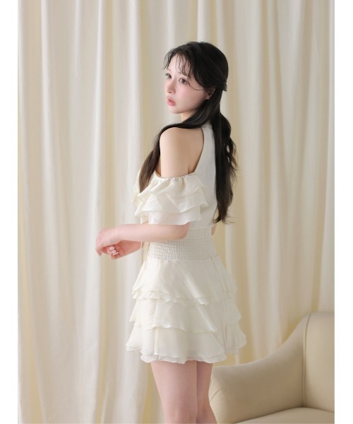 M me eme(エムミーエメ)の「Lame chiffon mellow halter mini onepiece(eme10856)(ワンピース・レディース・ブルー/アイボリー・FREE)」の9枚目の写真