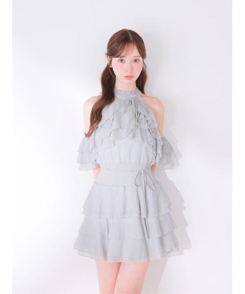 M me eme(エムミーエメ)の「Lame chiffon mellow halter mini onepiece(eme10856)(ワンピース・レディース・ブルー/アイボリー・FREE)」の11枚目の写真