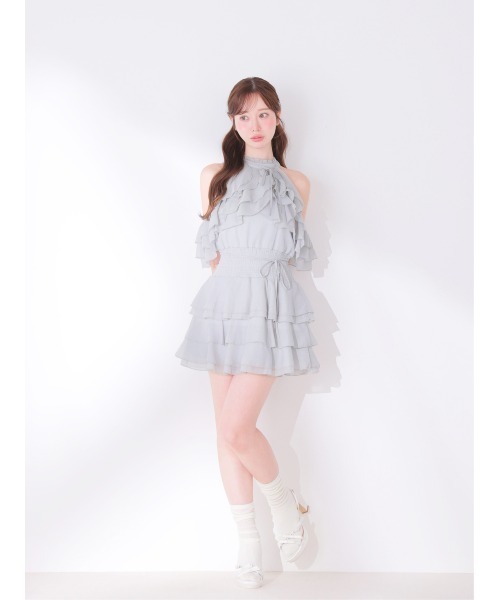 M me eme(エムミーエメ)の「Lame chiffon mellow halter mini onepiece(eme10856)(ワンピース・レディース・ブルー/アイボリー・FREE)」の12枚目の写真