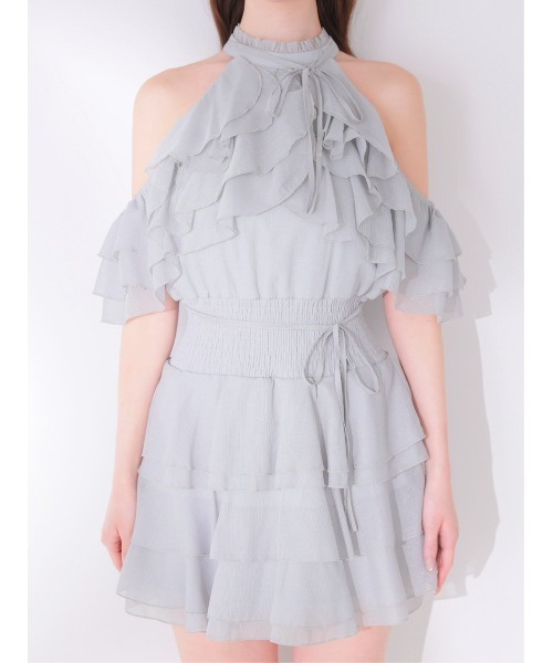 M me eme(エムミーエメ)の「Lame chiffon mellow halter mini onepiece(eme10856)(ワンピース・レディース・ブルー/アイボリー・FREE)」の15枚目の写真