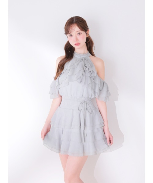 M me eme(エムミーエメ)の「Lame chiffon mellow halter mini onepiece(eme10856)(ワンピース・レディース・ブルー/アイボリー・FREE)」の10枚目の写真