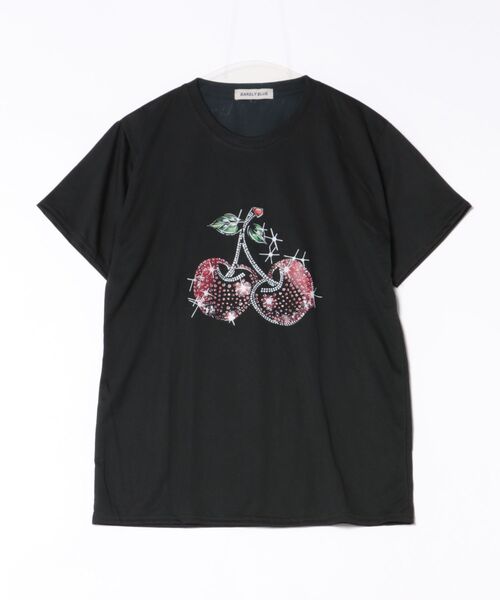 BARELY BLUE(ベアリーブルー)の「【 BARELY BLUE / ベアリーブルー 】 チェリー ビジュー グラフィック 半袖 Tシャツ(Tシャツ/カットソー・レディース・ブラック・L/M/S)」の3枚目の写真
