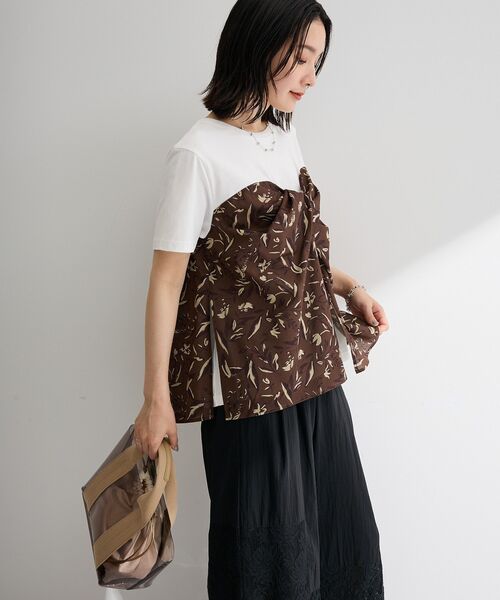 Green Parks(グリーンパークス)の「スカーフドッキングプルオーバー(Tシャツ/カットソー・レディース・ブラウン/オレンジ/ブラック・FREE)」の4枚目の写真