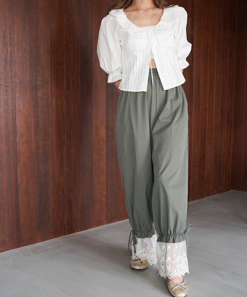 SANSeLF(サンセルフ)の「【SANSeLF】レースヘムドロストパンツ saw26s093(その他パンツ・レディース・カーキ・FREE)」の2枚目の写真