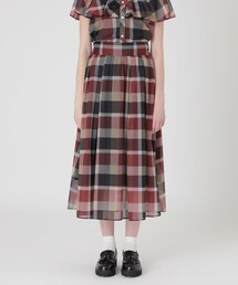 トリコットプリントチェックスカート