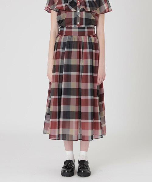 BLUE LABEL CRESTBRIDGE(ブルーレーベルクレストブリッジ)の「トリコットプリントチェックスカート(スカート・レディース・パープル系その他4/レッド・36/38)」の1枚目の写真