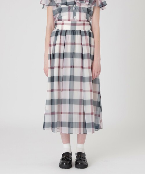 BLUE LABEL CRESTBRIDGE(ブルーレーベルクレストブリッジ)の「トリコットプリントチェックスカート(スカート・レディース・パープル系その他4/レッド・36/38)」の2枚目の写真