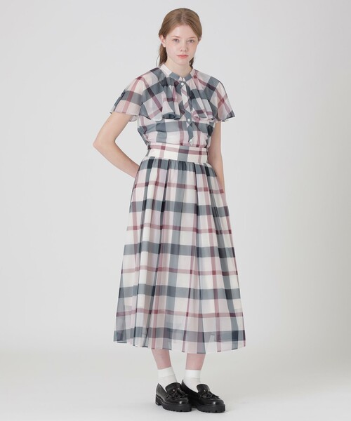 BLUE LABEL CRESTBRIDGE(ブルーレーベルクレストブリッジ)の「トリコットプリントチェックスカート(スカート・レディース・パープル系その他4/レッド・36/38)」の6枚目の写真