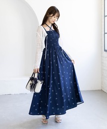 clear | リボン柄シャーリングワンピース［骨格ウェーブ／フェミニン／上品／きれいめ／華やか］(ワンピース)