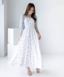 clear | リボン柄シャーリングワンピース［骨格ウェーブ／フェミニン／上品／きれいめ／華やか］(ワンピース)