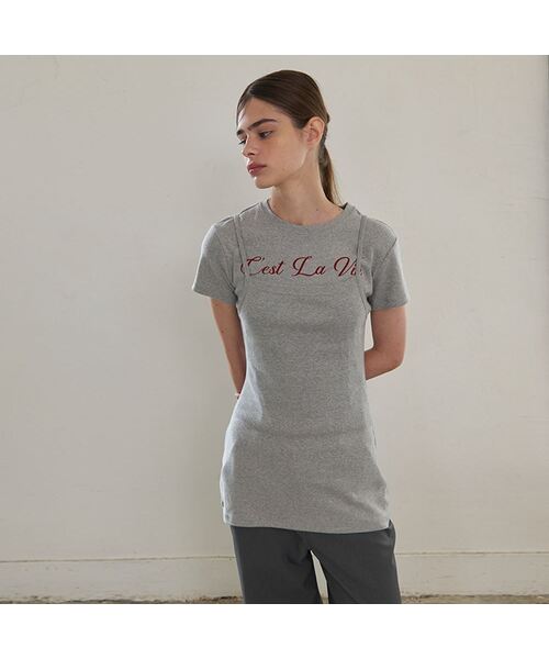 AENE（エイネ）の「フラッフィーレタリングTシャツ(ネイビー)（Tシャツ/カットソー・レディース・ホワイト/ライトグレー/ネイビー・FREE）」の3枚目の写真
