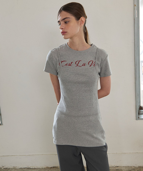 AENE（エイネ）の「フラッフィーレタリングTシャツ(ネイビー)（Tシャツ/カットソー・レディース・ホワイト/ライトグレー/ネイビー・FREE）」の4枚目の写真