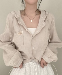 ストライプフード付きトップス